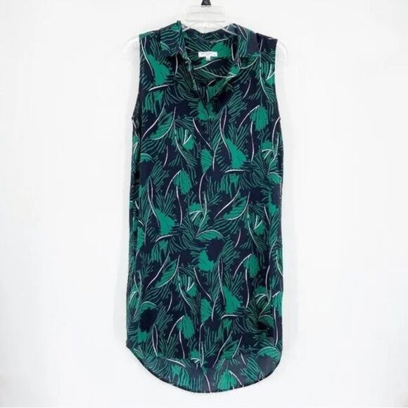EQUIPMENT Sleeveless Felix Silk Dress In Eclipse Green Leaf Print  100% silk. - Picture 5 of 8